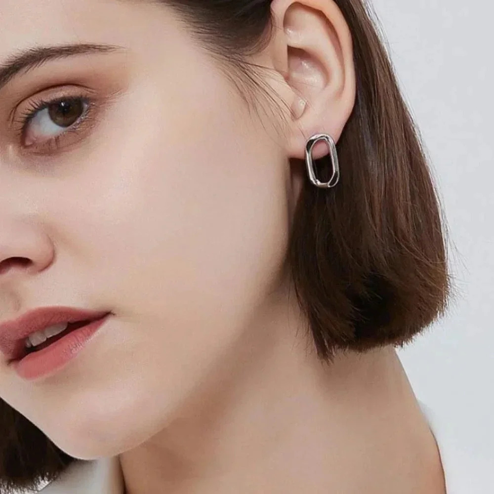 925 Sterling Silver Minimalist Wavy Oval Stud Earrings Small Hoop Stud Earrings